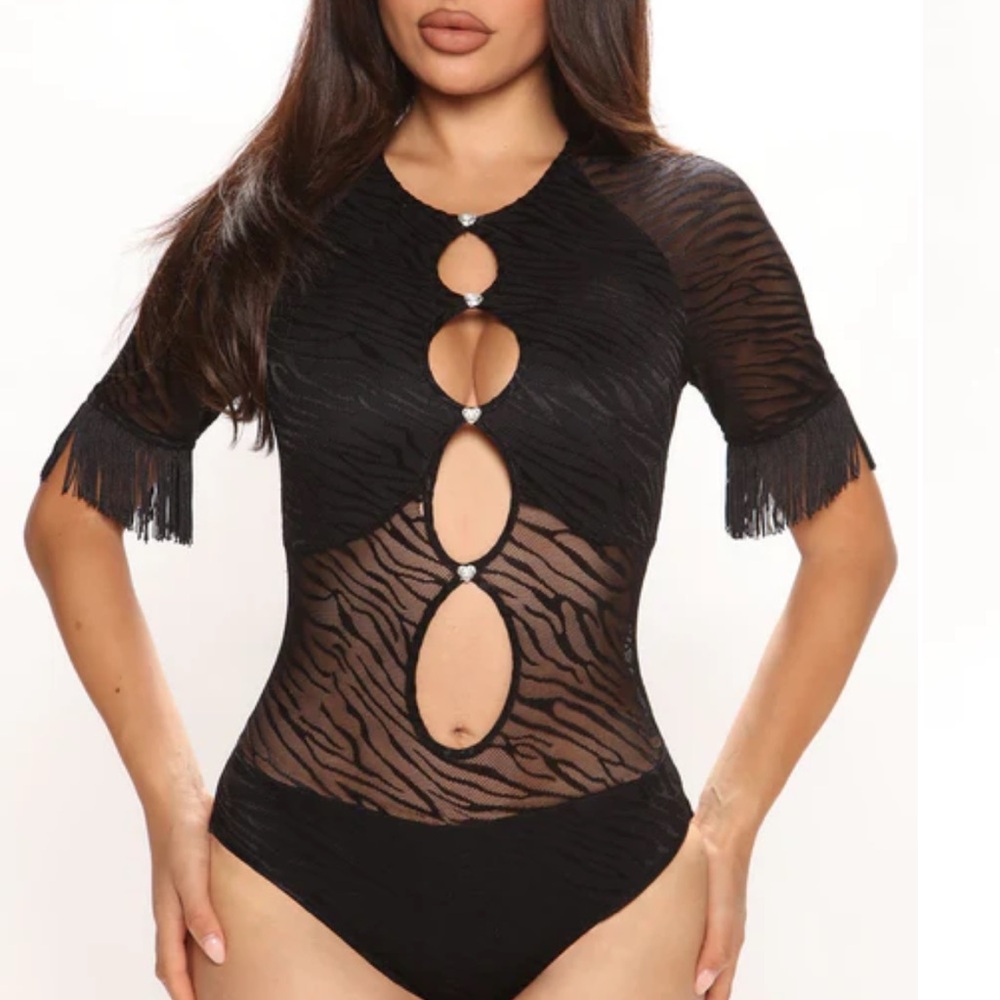 Fashion Nova Black Zebra Mesh Bodysuit